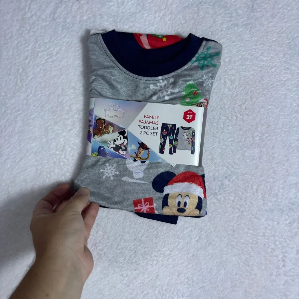 Disney Pajama Set Toddler 2T Gray New Holiday Mickey Mouse 100 Years 2-Piece Set
